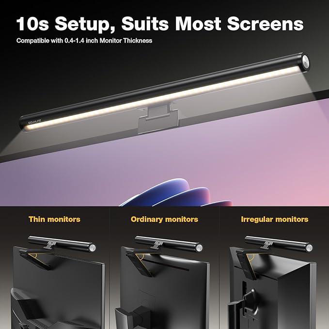 Douxlife Monitor Light Bar, Backlight with Touch Switch＆ Remote Dual Control, Eye-Care Computer Light with Stepless Dimming and Color Temperature for Home Office Gaming, Black