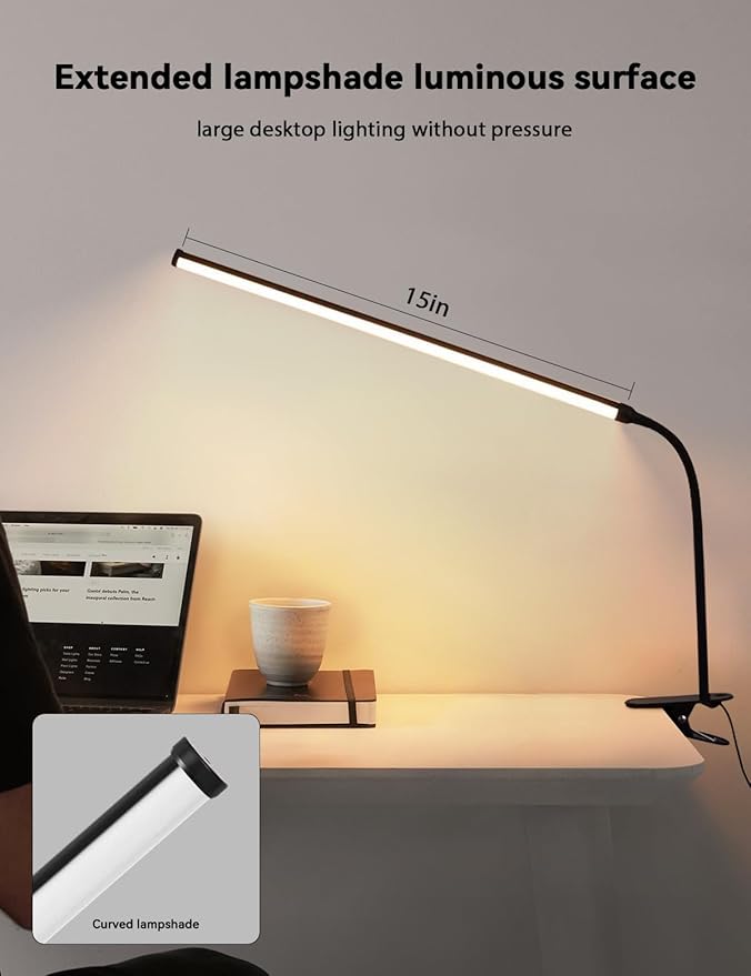 2 Pack LED Desk Lamp with Clamp,Dimmable Clip on Light for College Dorm Room,Eye-Friendly Reading Study Lamp for Students,Flexible Gooseneck Bedside Light,Home Office Desk Lights Bedroom