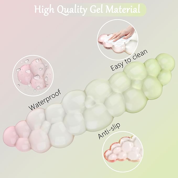 Cloud Keyboard and Mouse Wrist Rest Set Gel Keyboard Wrist Rest for Computer Transparent Ergonomic Mouse Wrist Pad Silicone Non-Slip Cute Clear Wrist Pad Support for Gaming Typing 68%/75% Yellow Pink
