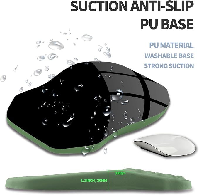 Ergonomic Raised Mouse Pad Wrist Support with Bilateral Slope Memory Foam Mousepad for Wrist Rest and Ergonomic Support 11.8x7.9〃 Green