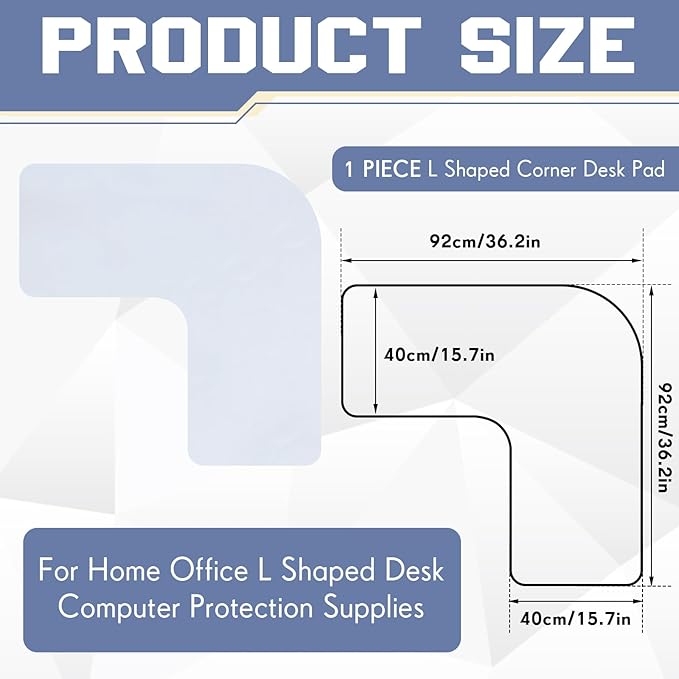 Amylove L Shaped Desk Mat Corner Mouse Pad Waterproof Large Rubber Corner Desk Mat for Office Home L Shaped Curved Keyboard Pad Gaming Setup Computer Protection Supplies, 36.2 Inches(White)