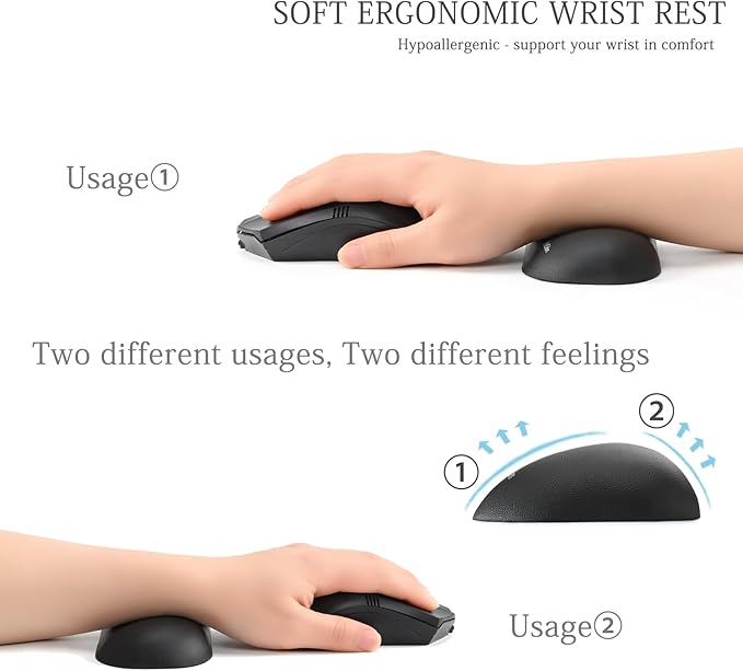 UnivoColors Design-Wave Set of Wrist Rest,Artificial Sheepskin+Memory Foam+Ergonomic+Anti-Slip Gel, Resilience Support During Work and Gaming,Keyboard Accessory,Black