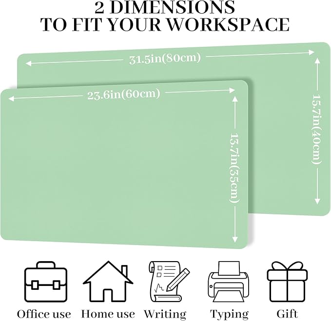 Desk Pad Mat, Leather Green Desk Mat for Desktop, Computer Desk Mouse Pad Non-Slip, Waterproof Keyboard Mat Green Desk Accessories for Office/Home, 23.6" x 13.7"