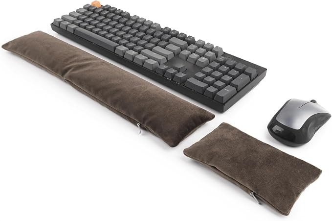 Keyboard Mouse Wrist Rest Bean Bag Set, Ergonomic Wrist Rest for Keyboard and Mouse Filled Ergo Beads, for Laptop, Desktop Computer (Dark Brown)