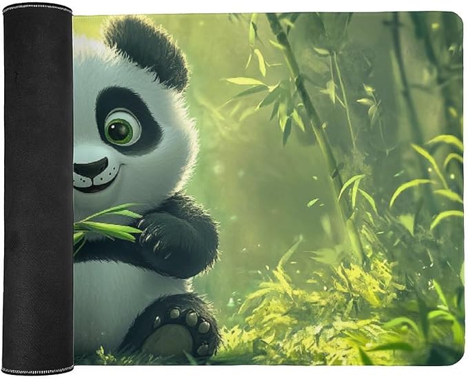 Large Ergonomic Gaming Mouse Pad Panda Joy - Adorable Baby Panda Theme with Non-Slip Base Water-Resistant Surface and Stitched Edges 40x90cm