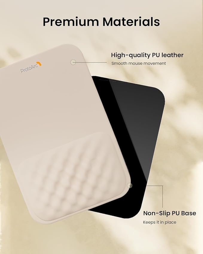 ProtoArc MP50 Ergonomic Mouse Pad with Wrist Rest, MP50 Mousepad with Massage Design, Soft Memory Foam and Non-Slip PU Base for Desk, Home, Office, 12x8 Inches, Beige