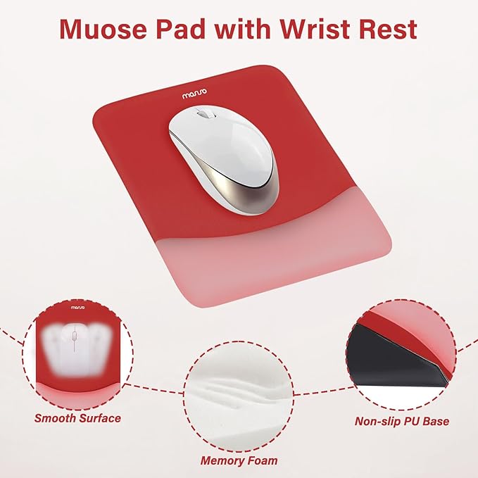 MOSISO Wrist Rest Support for Mouse Pad&Keyboard Set, Rectangular Ergonomic Mousepad Non-Slip Base Home/Office Easy Typing Pad with Neoprene Cloth&Raised Silicone Lining, Red