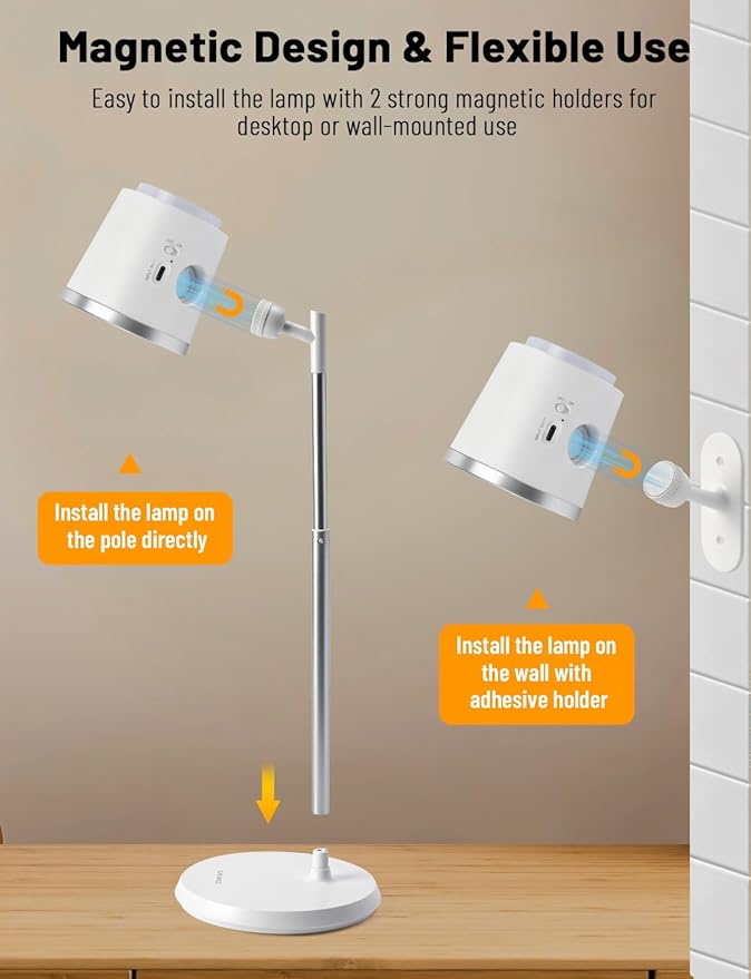 Cordless Desk Lamp, Magnetic Wall Mount LED Light, Portable Warm Night Light, Rechargeable Battery Powered Lamp, Dimmable Brightness & 3 Color Modes, Table Light for Reading, Work, Bedroom, Hallway