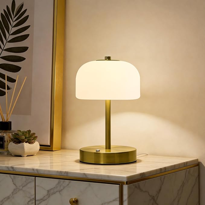 Oneach 9" Touch Control Gold Table Lamp with USB A+C Charging Ports, Dimmable LED Bedside Lamp with 3 Color Temperatures, Small Modern Table Lamps for Bedroom Nightstand Living Room