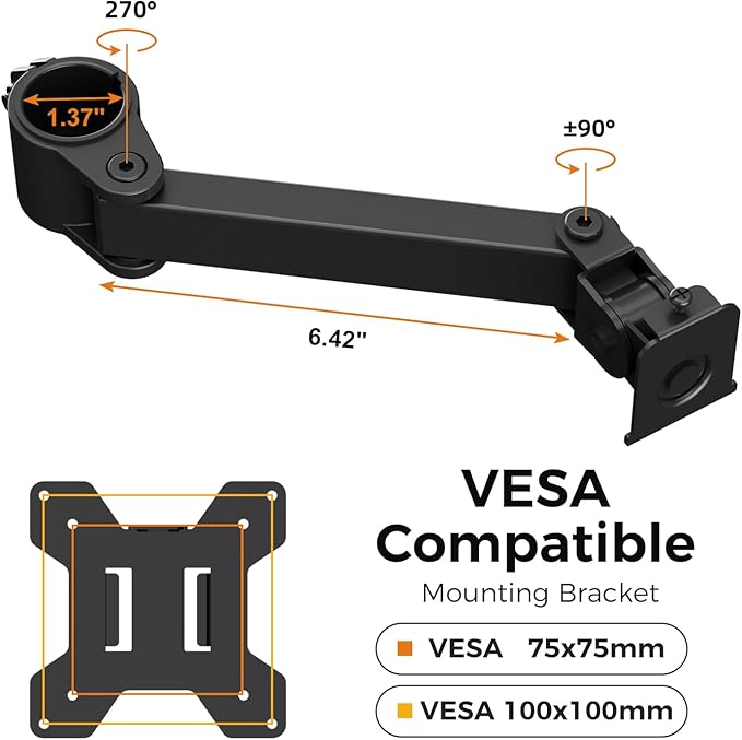 suptek Single Monitor Arm, Universal 1 Tier Arm Fully Adjustable Pole Mount Bracket Monitor Mounting for 13 to 32 inch Screen, Weight up to 22lbs, Mounting Holes 75x75mm to 100x100mm,Black