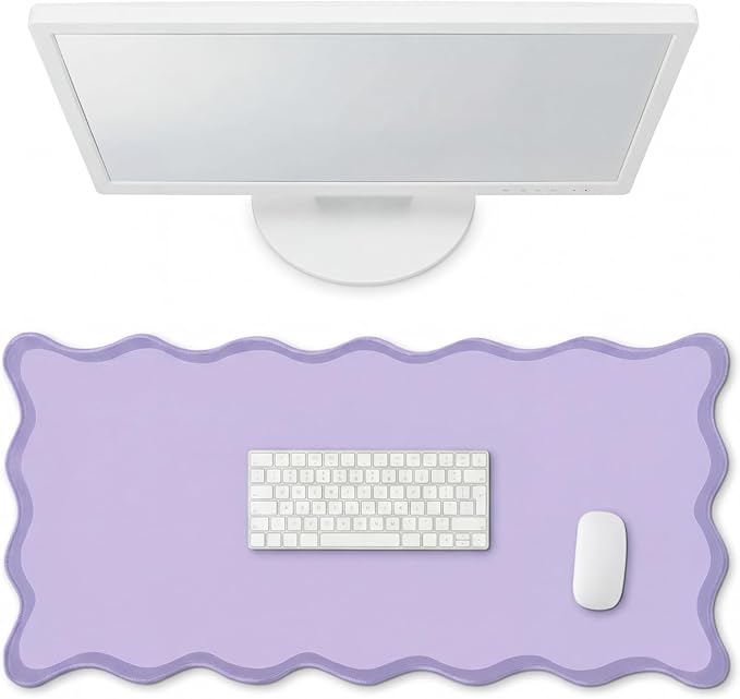 Scalloped Desk Mat Large Scalloped Piping Cute Desk Mat Aesthetic Preppy Table Pad Large Nonslip Pad with Edge Stitching Waterproof Gaming(Purple,23.62 x 13.78 Inches)