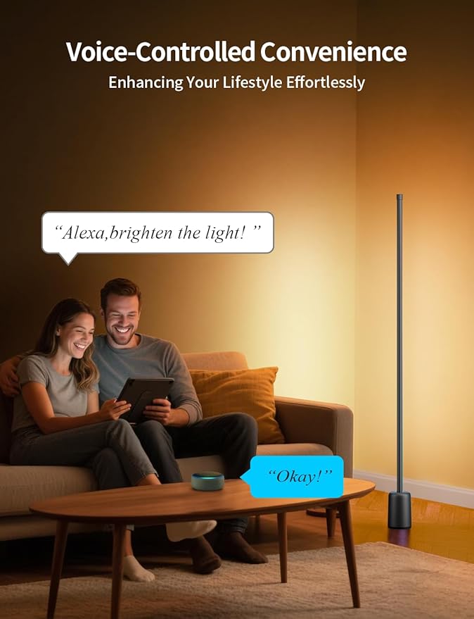 Ailofy Corner Floor Lamp, 1500lm RGBW Corner Lamp Work with Alexa & Google Assistant, 16 Million DIY Colors, Sync with Music, App Control, Modern LED Floor Lamp for Living Room & Bedroom, Black
