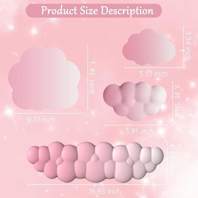 Cloud Mouse Pad Keyboard Wrist Rest for Mouse 4PCS Mini Small Desk Mat Pad Set Memory Foam Non-Slip Cute Ergonomic Gaming Mouse Wrist Support for Computer Home Office Gradient Pink