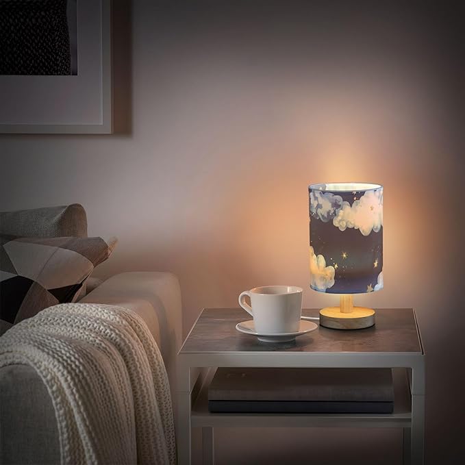 Starry Sky LED Table Lamp, Bedside Lamp with Linen Lampshade, Flicker-Free Eye Care USB Plug in Nightstand Lamp, for Bedroom and Office
