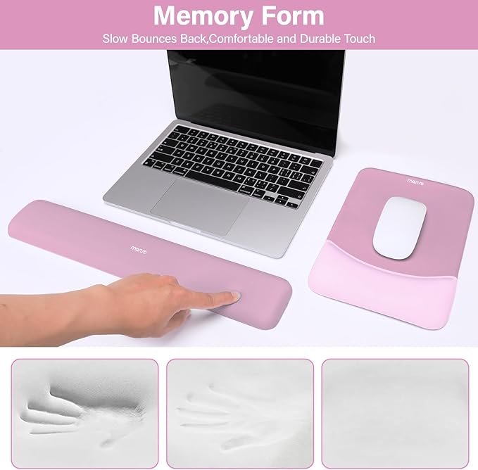MOSISO Wrist Rest Support for Mouse Pad&Keyboard Set, Rectangular Ergonomic Mousepad Non-Slip Base Home/Office Easy Typing Pad with Neoprene Cloth&Raised Silicone Lining, Mauve Pink