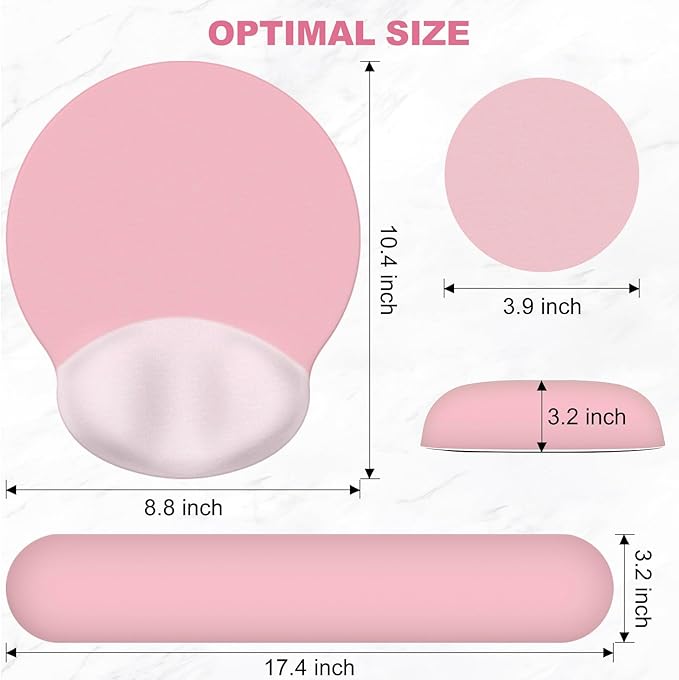 AIMSA Mouse Pad with Wrist Rest Support, Keyboard Wrist Rest Set, Ergonomic Memory Foam Mousepad for Computer Keyboard, Easy Typing and Pain Relief, Pink