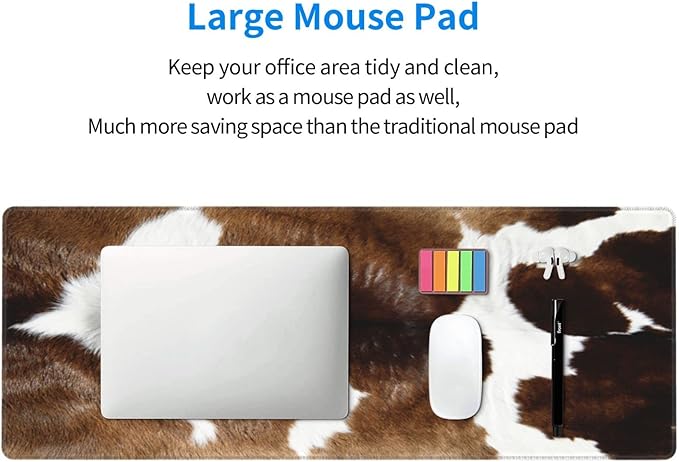 Cow Print Mouse Pad Extended Large Gaming Mousepad XL Big Long Oversized Desk Mat Stitched Edges 31.5 X 11.8 Inch for Home Office Black25