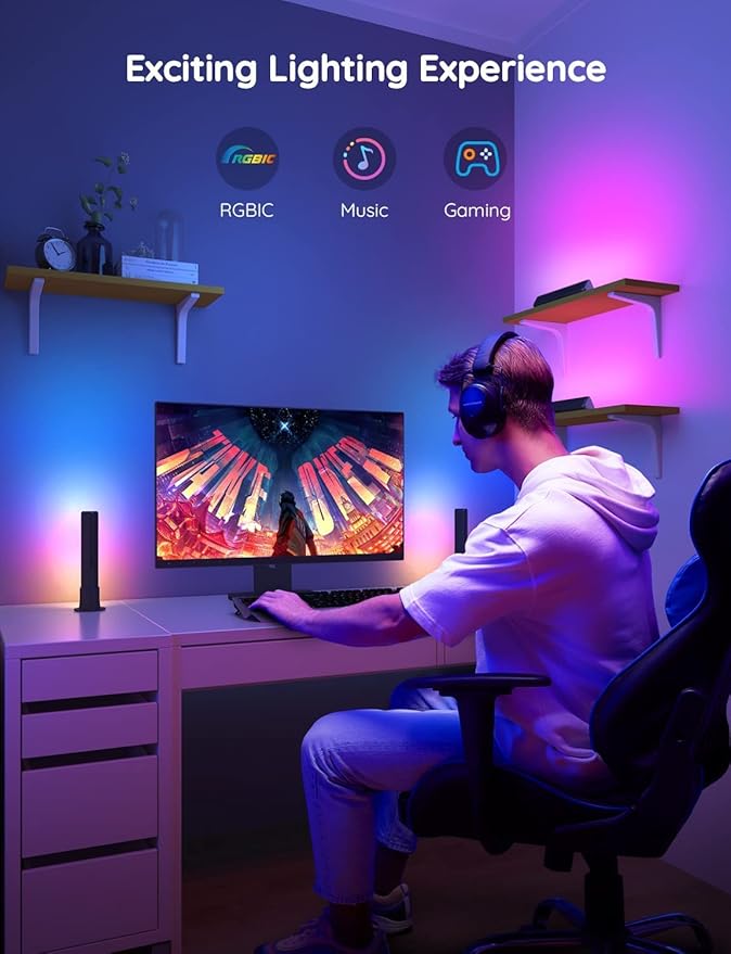 Govee Smart LED Light Bars, Work with Alexa and Google Assistant, RGBICWW WiFi TV Backlights with Scene and Music Modes for Gaming, PC, Room Decoration,Black