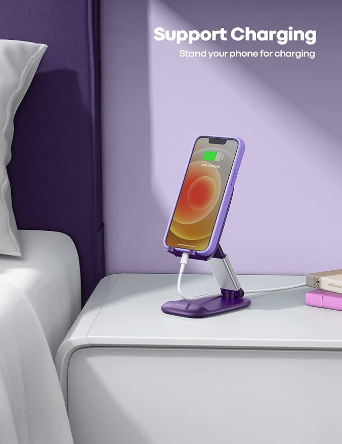 Lamicall Purple Phone Holder for Desk - Dark Purple Cellphone Stand Desk Accessories Desktop Office Must Have, Gifts for iPhone 17 16 15 14 13 Pro Max Mini, 12 11 XR X 8 7 6 Plus SE, 4-8'' Smartphone