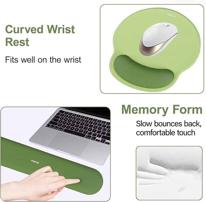 MOSISO Wrist Rest Support for Mouse Pad&Keyboard Set, Circle Curved Ergonomic Mousepad&Coaster Non-Slip Base Home/Office Wrist Support&Easy Typing Pad with Soft Cloth&Silicone Lining, Olive Green