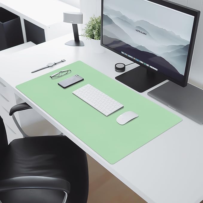 Large Desk Pad Mat, Leather Desk Mat for Desktop, Computer Mouse Pad Non-Slip, Waterproof Keyboard Mats for Office/Home/Decor (Green, 35.4" x 17")