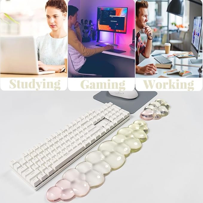 Gel Keyboard Wrist Rest Cloud Set, Clear Ergonomic Wrist Support and Arm Support Keyboard Rest for Typing Pain Relief, with Non-Slip Soft Washable Wrist Rest(Yellow Pink)