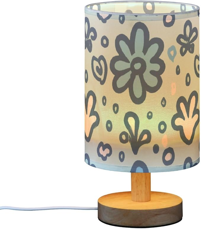 Flower LED Table Lamp, Bedside Lamp with Linen Lampshade, Flicker-Free Eye Care USB Plug in Nightstand Lamp, for Bedroom and Office