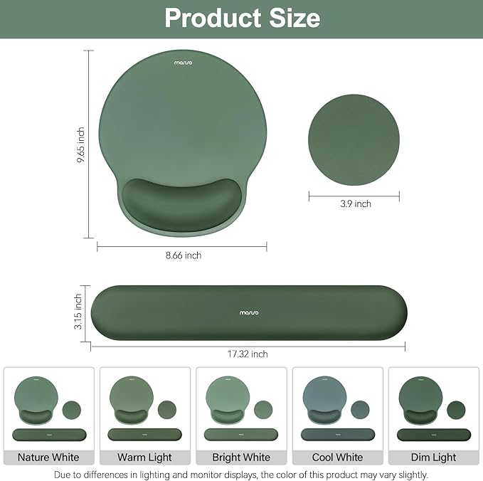 MOSISO Wrist Rest Support for Mouse Pad&Keyboard Set, Circle Curved Ergonomic Mousepad&Coaster Non-Slip Base Home/Office Wrist Support&Easy Typing Pad with Soft Cloth&Silicone Lining, Midnight Green