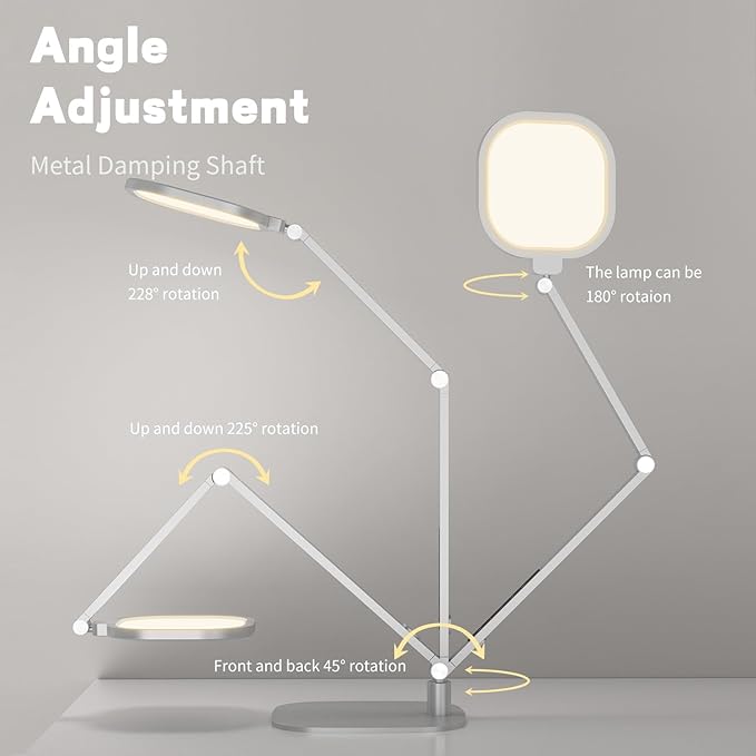 LED Desk Lamp for Home Office – Professional Eye-Caring Soft Diffused Light, Dimmable Desk Lamp with Adjustable Metal Swing Arm, Memory & Timer, Modern Anti-Glare Table Lamp