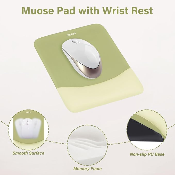 MOSISO Wrist Rest Support for Mouse Pad&Keyboard Set, Rectangular Ergonomic Mousepad Non-Slip Base Home/Office Easy Typing Pad with Neoprene Cloth&Raised Silicone Lining, Olive Green