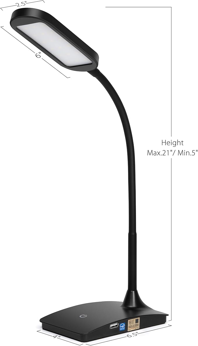 IVY20-40BK Ivy LED Desk Lamp with USB Port for Home Office - Super Bright Small Desk Lamp, a Perfect LED Desk Light as Study Lamp, Bedside Reading Lights (Black)