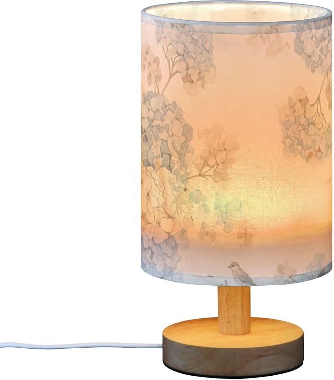 Hydrangea LED Table Lamp, Bedside Lamp with Linen Lampshade, Flicker-Free Eye Care USB Plug in Nightstand Lamp, for Bedroom and Office