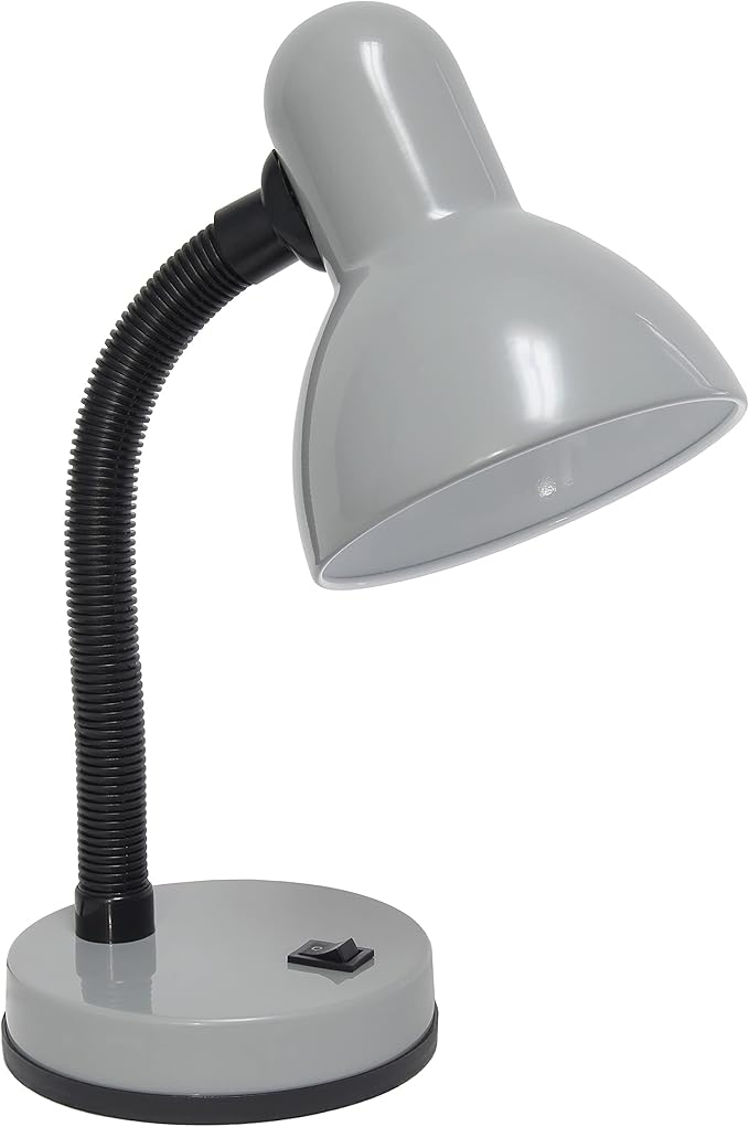 Simple Designs LD1088-SLV 14.25" Sleek and Sturdy Classic Gooseneck Study Desk Lamp, Gray