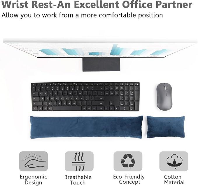 Keyboard Mouse Wrist Rest Bean Bag Set, Ergonomic Wrist Rest for Keyboard and Mouse Filled Ergo Beads, for Laptop, Desktop Computer (Dark Blue)