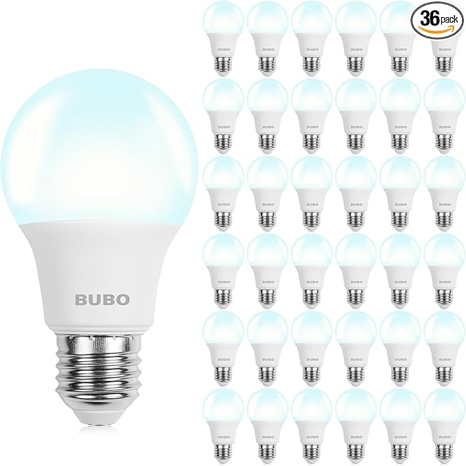 BUBO A19 LED Light Bulbs, 40 Watt Equivalent LED Bulbs, Daylight 5000K, 550 Lumens, E26 Standard Base, Non-Dimmable, 5W Daylight LED Bulbs for Bedroom Living Room Home Office, 36 Pack