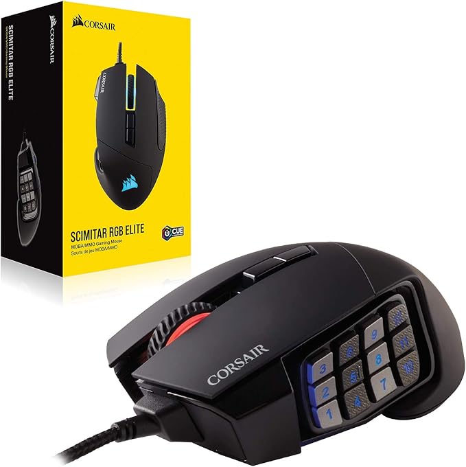 Corsair Scimitar RGB Elite Wired MOBA/MMO Gaming Mouse – 18,000 DPI – 17 Programmable Buttons – iCUE Compatible – PC, Mac, PS5, PS4, Xbox – Black