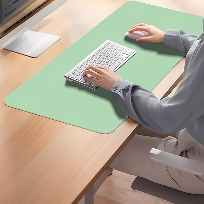 Desk Pad Mat, Leather Green Desk Mat for Desktop, Computer Desk Mouse Pad Non-Slip, Waterproof Keyboard Mat Green Desk Accessories for Office/Home, 31.5" x 15.7"
