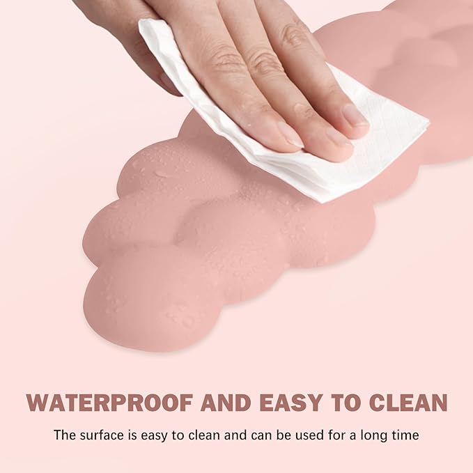 Cloud Keyboard Wrist Rest Mouse Pad Set, PU Leather Memory Foam Wrist Cushion Support, Mouse Wrist Pad, Non-Slip Wrist Support for Home, Office, Light Pink Cloud