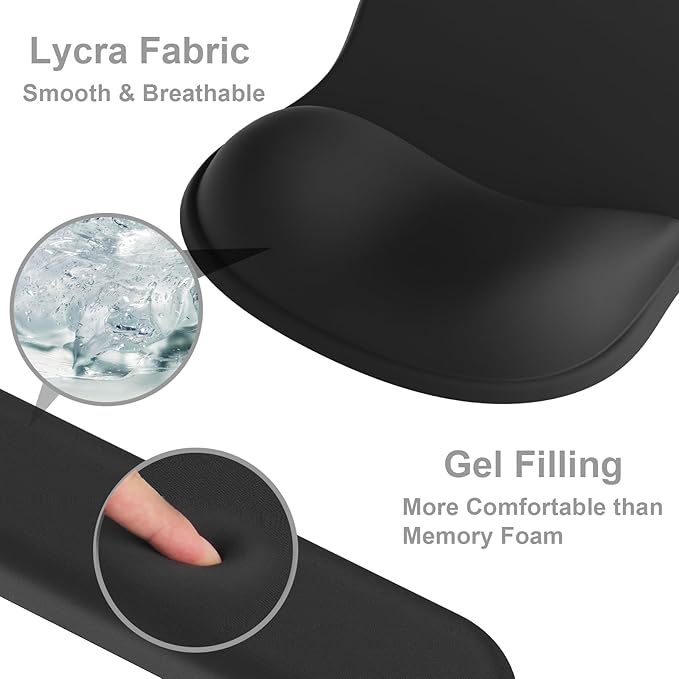 Ergonomic Mouse Pad with Wrist Rest and Keyboard Wrist Rest, Black Mousepad and Wrist Rest for Computer Keyboard, Non-Slip PU Base, Gel Mouse Pad with Wrist Support for Gaming, Office