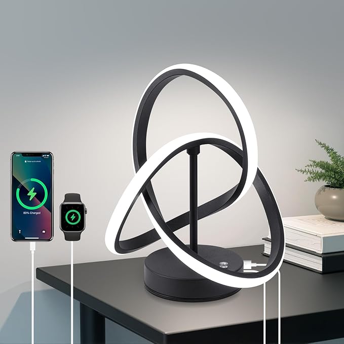 Modern Spiral Table Lamps, LED Modern Table Lamp, Black Decor Bedside Light with Touch Control, 3 Color Dimmable Nightstand Lamp for Bedroom, Side Small Table Lamp for Living Room