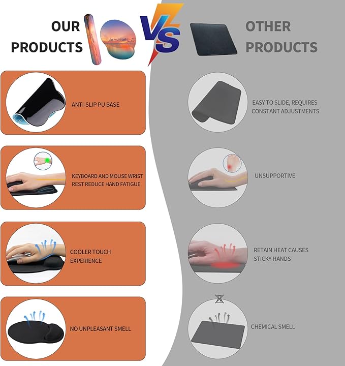 eulps Mouse Pad Wrist Support, Ergonomic Memory Foam Keyboard Wrist Pad & Gel Wrist Rest Set for Computer Keyboard for Easy Typing for Office & Home (Oceanic Sunset Set)