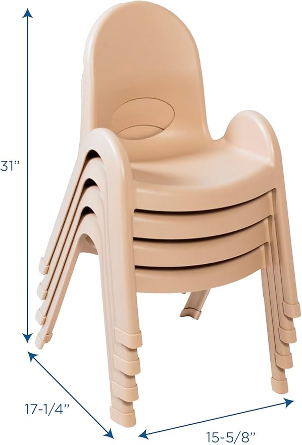 Angeles Value Stack Kids Chairs, 4 Pack, Preschool/Playroom/Homeschool Furniture, Flexible Seating Classroom Furniture for In Home Learning, Tan, 11"