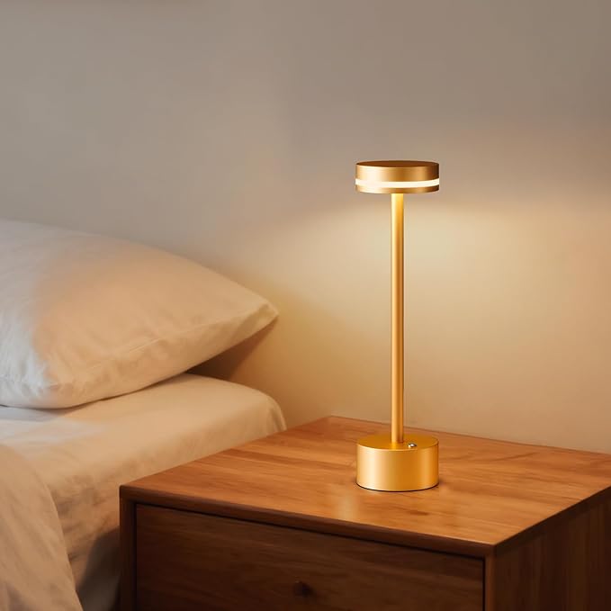 2 Pack Gold Modern Cordless Table Lamp Rechargeable, Aluminum Touch Lamp & 4000mAh Battery Operated, 3000K LED Table Lamps for Home Decor, Dining, Reading, Desk, Bedroom, Gift