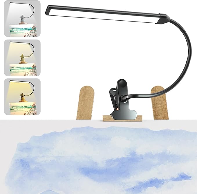 Clip-On LED Easel Lamp for Artists, 3 Color Modes, 10-Level Dimmable, 300lm Eye-Care Easel Lights for Painting, Drawing with Flexible Arm, USB-Powered(No Battery)
