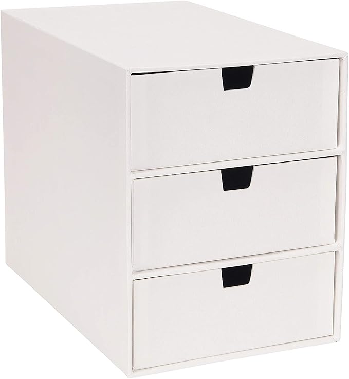 Bigso Box of Sweden Ingrid 3-Drawer Fiberboard Desk Organizer for Office Supplies and Accessories - Stackable Makeup Drawer Organizer - 6.3in x 9.9in x 8.1in - White