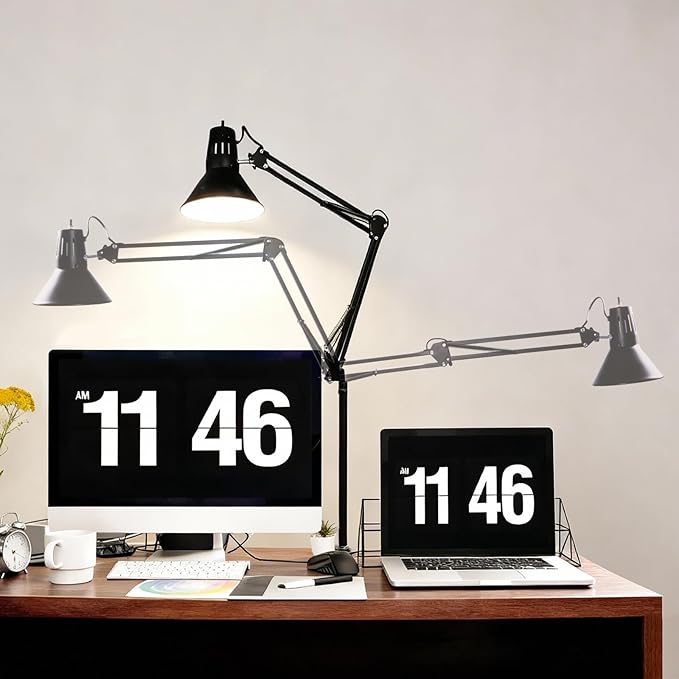 2 Pack LED Desk Lamp With Clamp for Office Home, Eye-Caring Desk Light with 360°Adjustable Extra Tall Metal Swing Arm, High Intensity Clamp w/A19 E26 Bulb for Working Reading, Table Lamps White/Warm