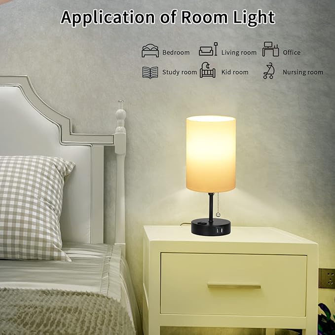 Bedside Table Lamps for Bedrooms Nightstand Lamp RGB Color Changing Bedside Lamp with 2 USB Charging Port and AC Outlet, 3 Way Dimmable Small Modern Lamp for Home Living Room Bedroom Party