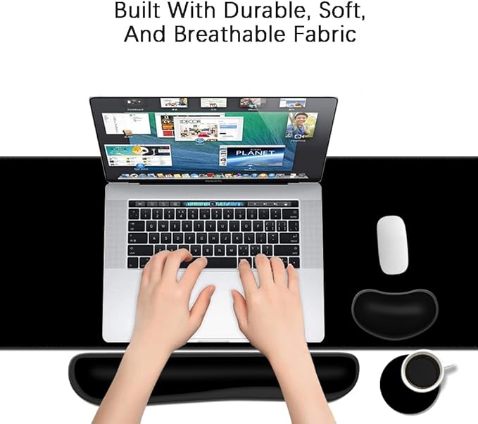 MIBITRI Keyboard Mouse Pad Set, Extended Gaming Mouse Pad+Ergonomics Keyboard Wrist Rest Support, Memory Foam, Easy Typing, 4Pcs XXL Ultra Thick Desk Mat, Black