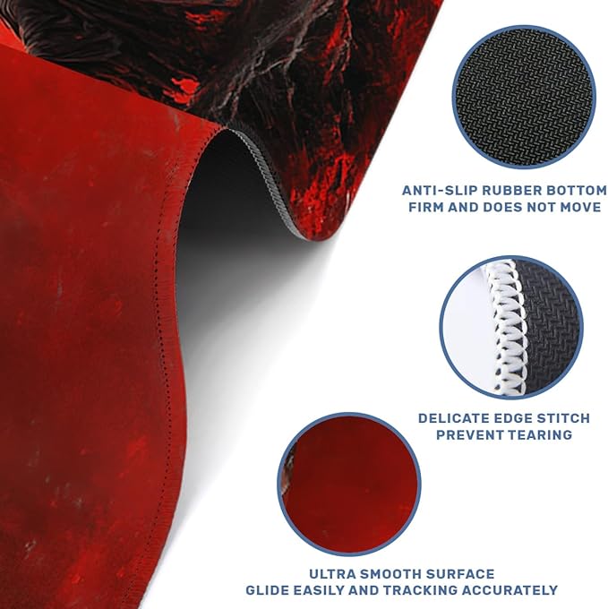 Red Moon Desk Mat Gaming Mouse Pad Dark Red Sky Mousepad for Keyboard and Mouse Extra Large Full Desk Computer Pads 31.5 x 11.8 Mouse Pads for Desk Home Office Gaming