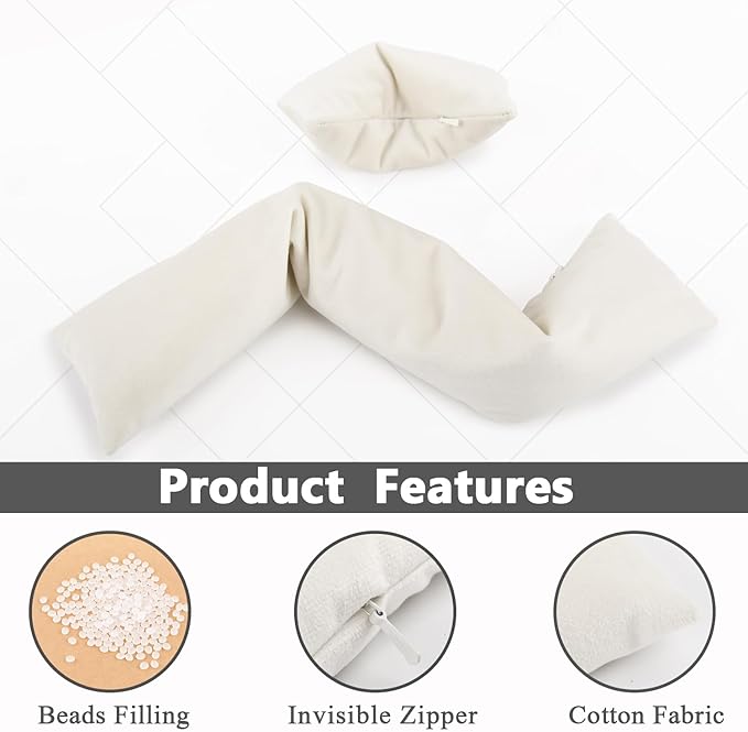 Keyboard Mouse Wrist Rest Bean Bag Set, Ergonomic Wrist Rest for Keyboard and Mouse Filled Ergo Beads, for Laptop, Desktop Computer (Ivory White)